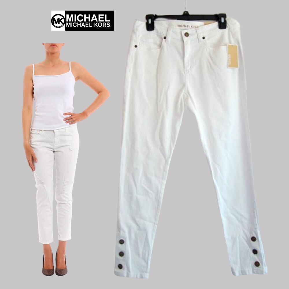 MICHAEL Michael Kors IZZY White Snap Button Ankle Skinny Jean 8 NWT